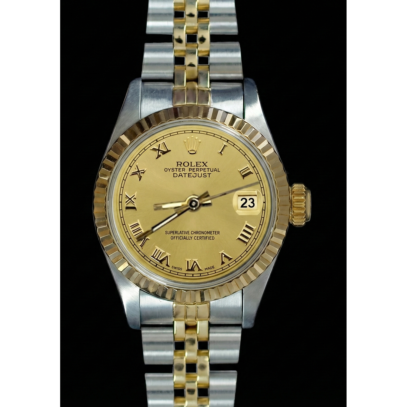 Regarder Datejust Rolex dame acier inoxydable & Or jubilé Champagne Cadran Romain