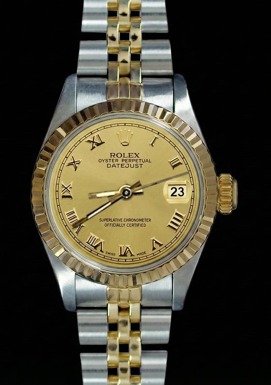 Regarder Datejust Rolex dame acier inoxydable & Or jubilé Champagne Cadran Romain