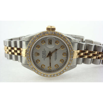 Regarder Datejust Rolex pour-femme, bracelet bicolore, cadran diamant blanc