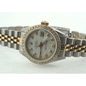 Regarder Datejust Rolex pour femme, bracelet-bicolore, cadran diamant blanc