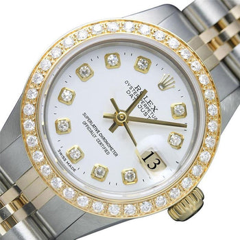 Regarder Datejust Rolex pour femme, bracelet bicolore, cadran diamant-blanc