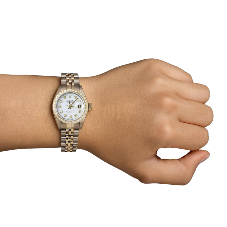 Regarder Datejust Rolex pour femme, bracelet bicolore, cadran diamant blanc P5