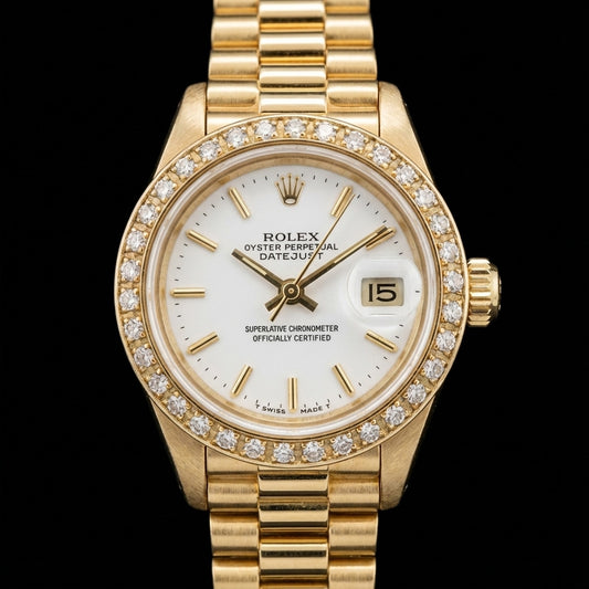 Regarder Rolex Datejust Bracelet en or jaune Cadran bâton Lunette en diamant