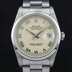 Regarder Rolex Datejust Cadran romain Lunette lisse en acier inoxydable de taille moyenne