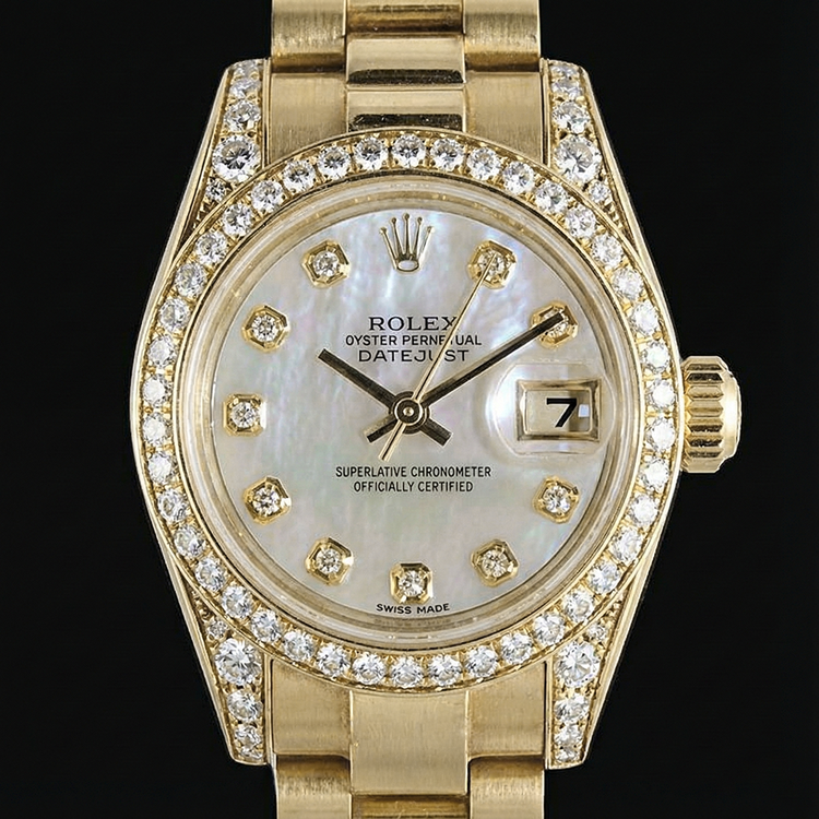 Regarder Rolex Datejust Président en or jaune avec cadran à lunette en diamant