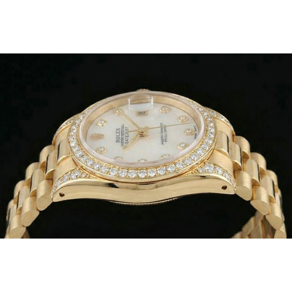 Regarder Rolex Datejust Président en or jaune avec cadran à lunette en diamant