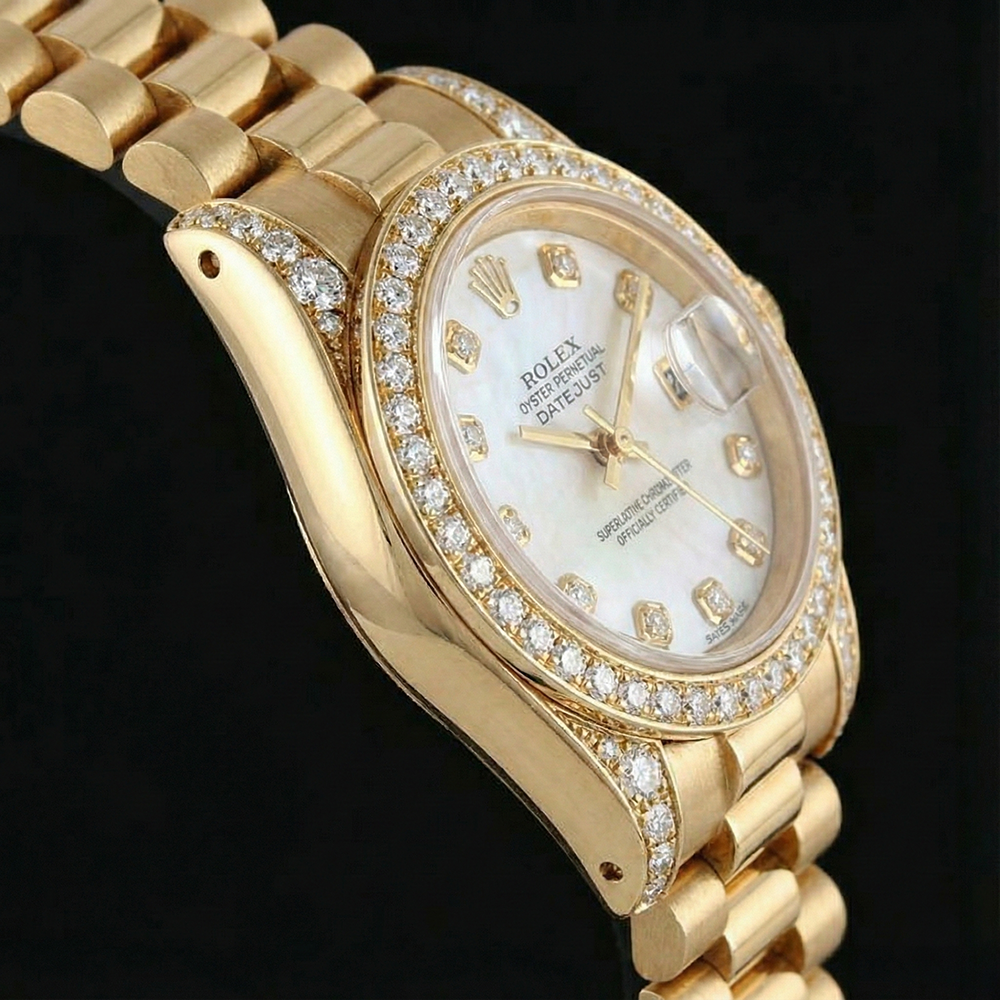 Regarder Rolex Datejust Président en or jaune avec cadran à lunette en diamant