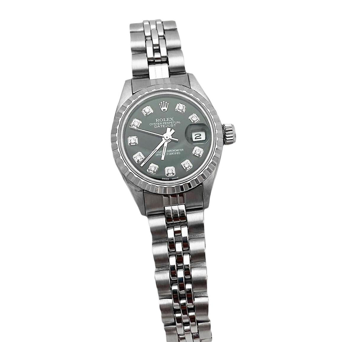 Regarder Rolex Datejust acier inoxydable pour femme avec cadran en diamant noir
