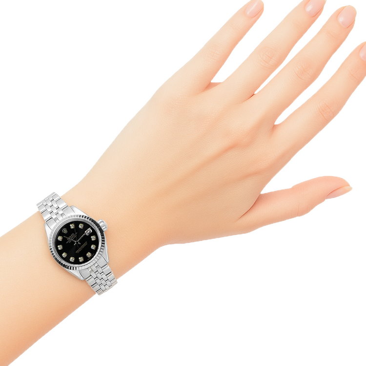 Regarder Rolex Datejust acier inoxydable pour femme avec cadran en diamant noir P1