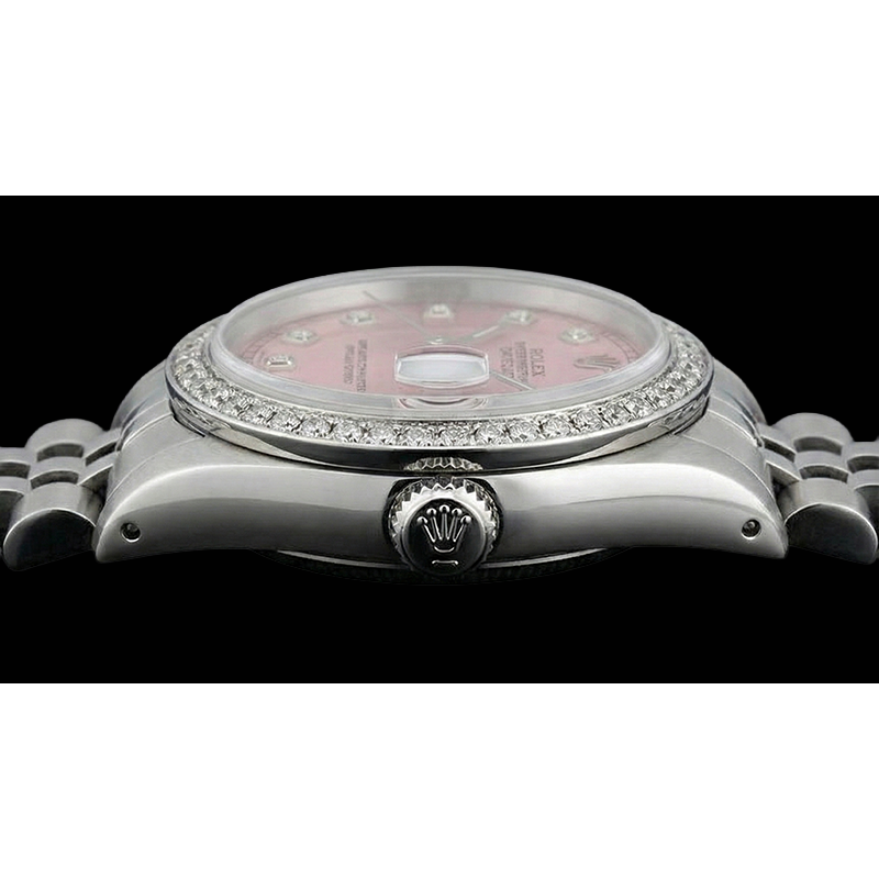 Regarder Rolex acier inoxydable Jubilé de taille moyenne avec cadran en diamant rose et lunette