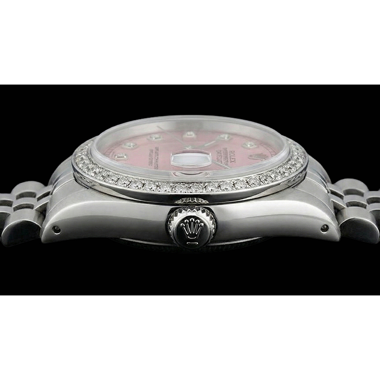 Regarder Rolex acier inoxydable Jubilé de taille moyenne avec cadran en diamant rose et lunette