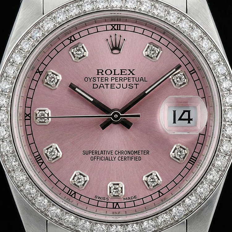 Regarder Rolex acier inoxydable Jubilé de taille moyenne avec cadran en diamant rose et lunette