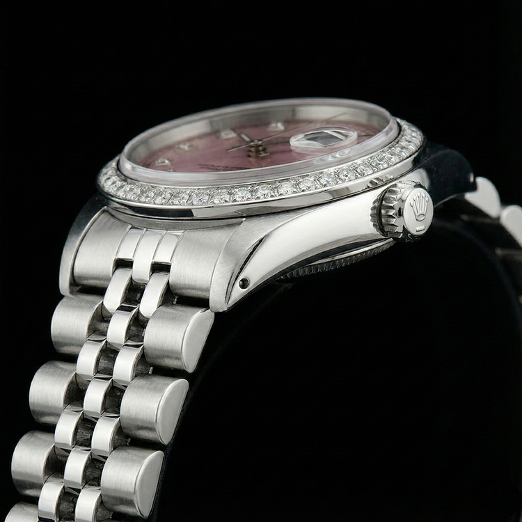 Regarder Rolex acier inoxydable Jubilé de taille moyenne avec cadran en diamant rose et lunette