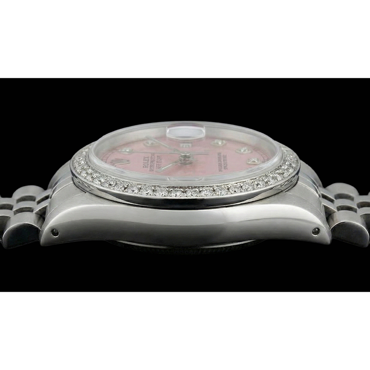 Regarder Rolex acier inoxydable Jubilé de taille moyenne avec cadran en diamant rose et lunette