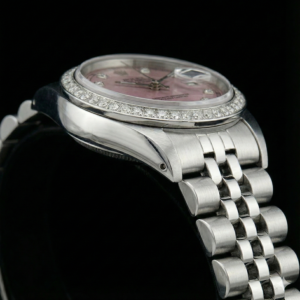 Regarder Rolex acier inoxydable Jubilé de taille moyenne avec cadran en diamant rose et lunette