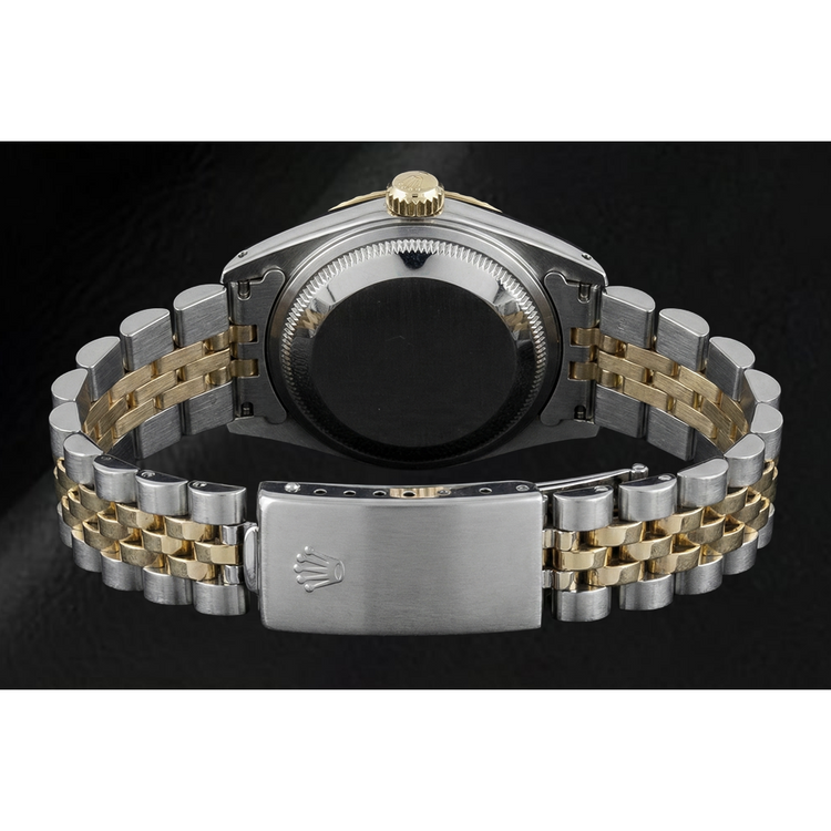 Regarder à cadran bâton bleu Rolex acier inoxydable et lunette cannelée en or Jubilé Brace