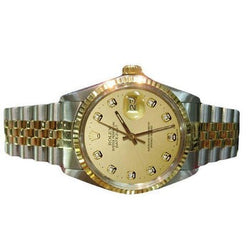 Regarder à cadran diamant champagne Rolex Datejust bicolore réglage rapide