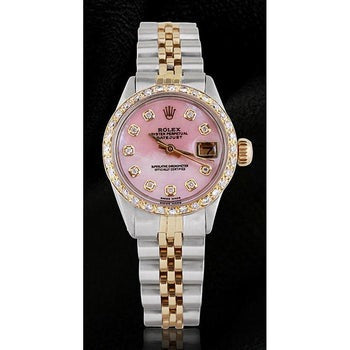 Regarder à cadran diamant serpillière roze pour femme Rolex Datejust
