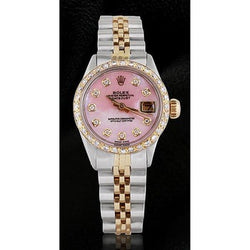 Regarder à cadran diamant serpillière roze pour femme Rolex Datejust bicolore