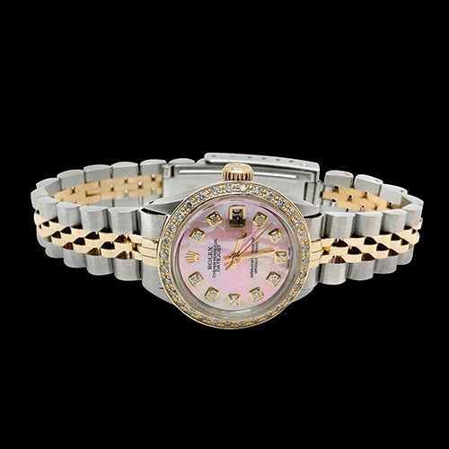 Regarder à cadran diamant serpillière roze Rolex Datejust bicolore
