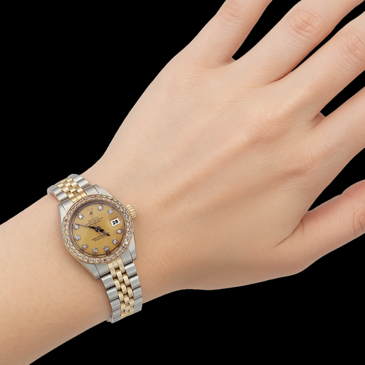 Regarder dame à cadran diamant et champagne bicolore Rolex Datejust
