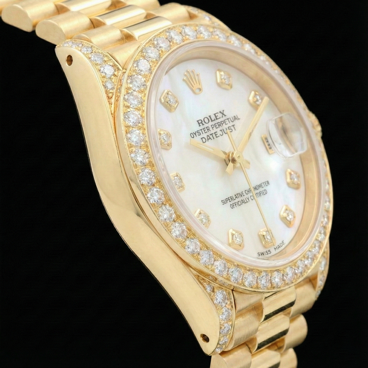 Regarder de style président Rolex pour femme, cadran en or jaune et diamants