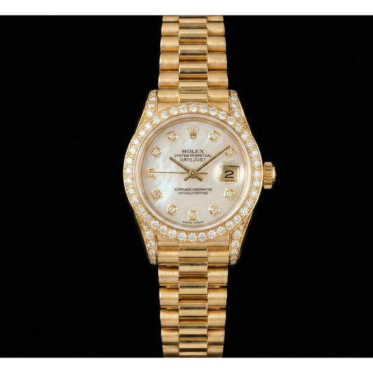 Regarder de style président Rolex pour femme, cadran en or jaune et diamants