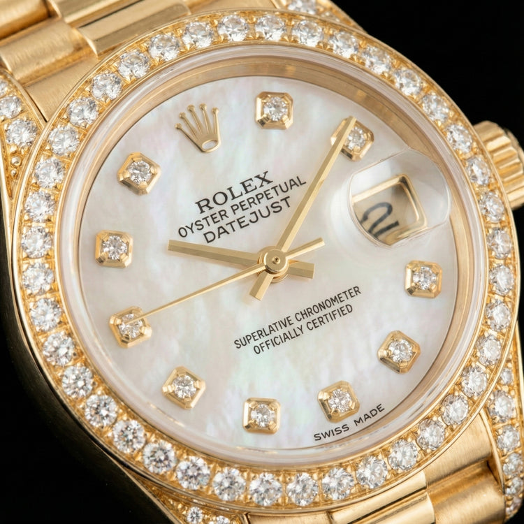 Regarder de style président Rolex pour femme, cadran en or jaune et diamants
