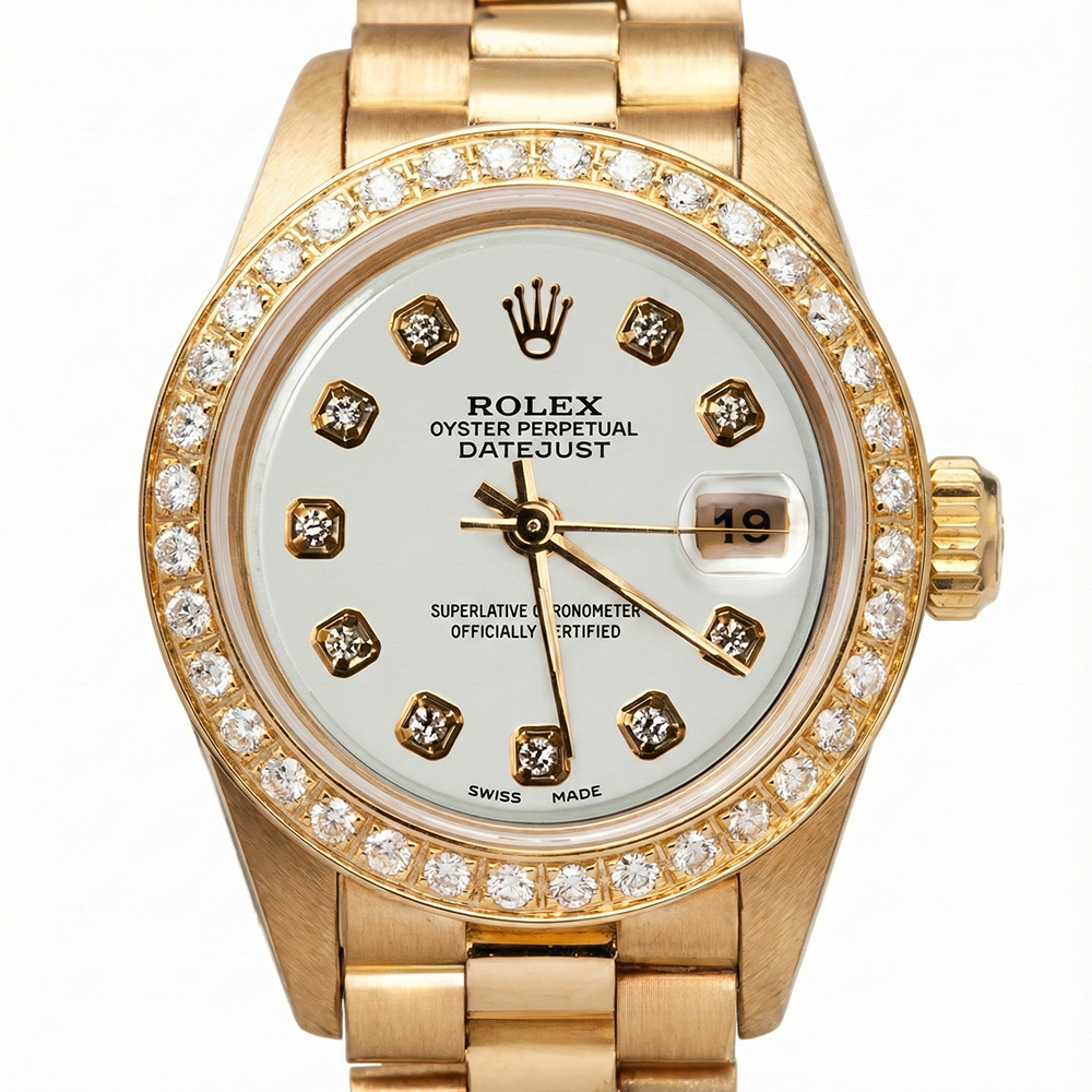Regarder pour femme de style présidentiel Rolex avec cadran en diamant blanc et lunette