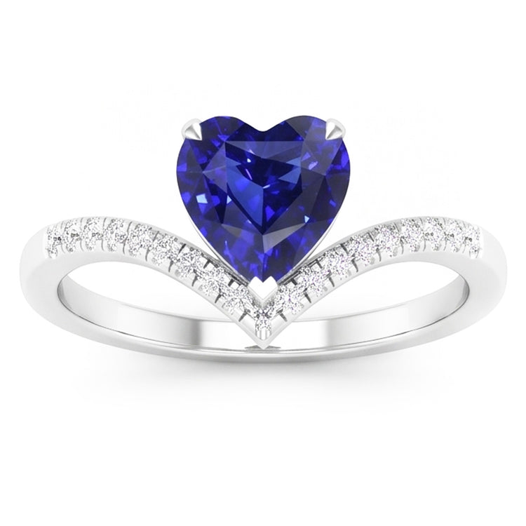 Rehausseur de bague de pierres précieuses en saphir bleu taille coeur bijoux en or 3 carats