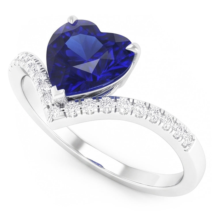 Rehausseur de bague de pierres précieuses en saphir bleu taille coeur bijoux en or 3 carats