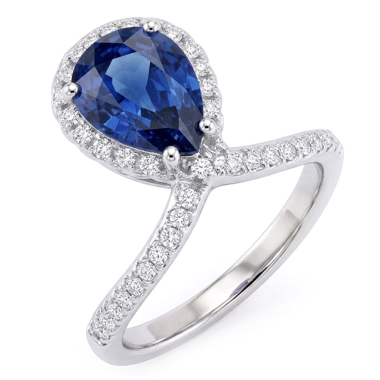 Rehausseur de bague diamant poire Halo Saphir bleu naturel 3.50 carats