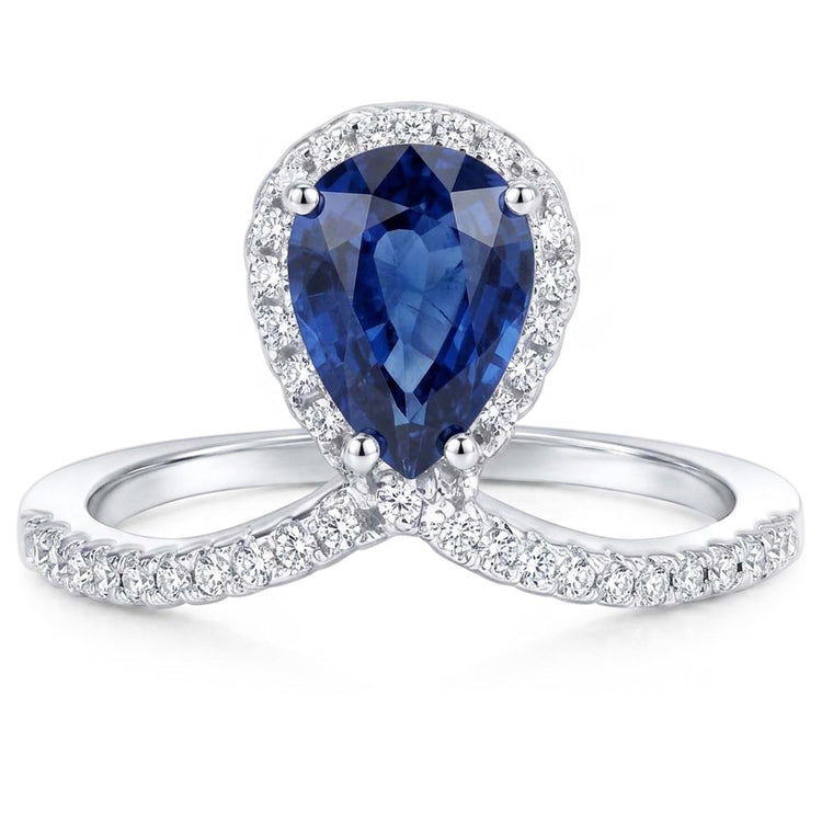Rehausseur de bague diamant poire Halo Saphir bleu naturel 3.50 carats