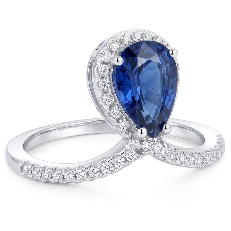 Rehausseur de bague diamant poire Halo Saphir bleu naturel 3.50 carats