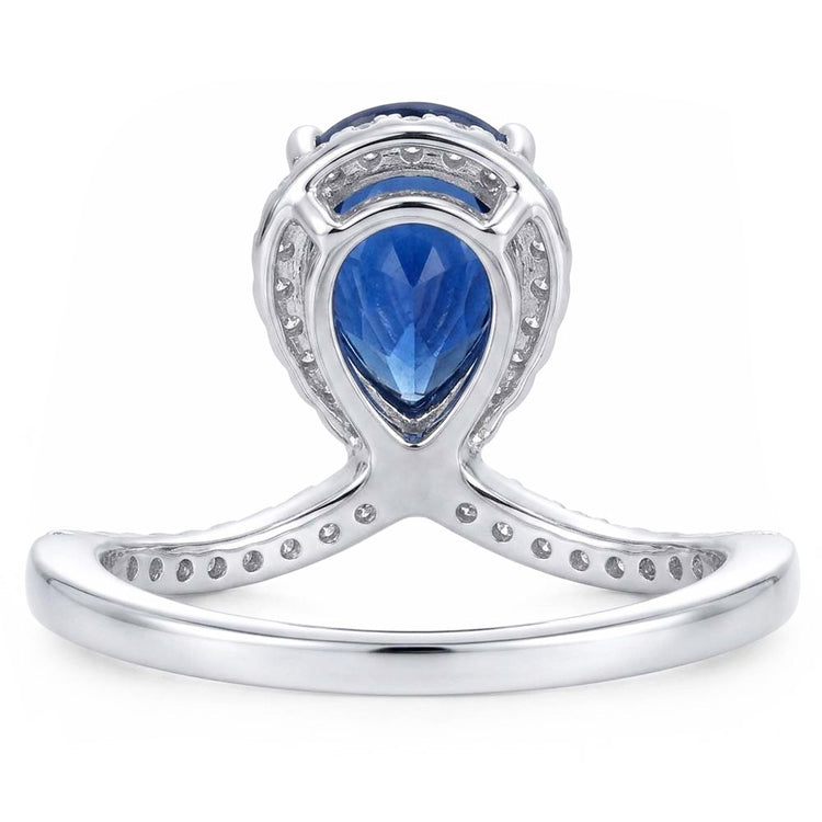 Rehausseur de bague diamant poire Halo Saphir bleu naturel 3.50 carats