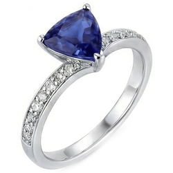 Rehausseur de bague en saphir avec trillions de diamants ronds en or 2.50 carats 14K