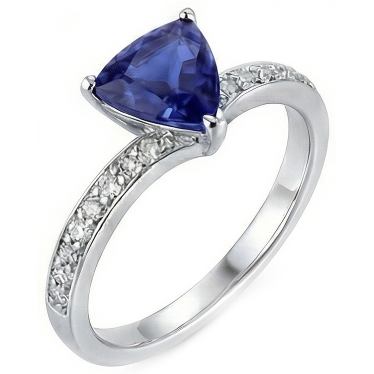 Rehausseur de bague en saphir avec trillions de diamants ronds en or 2.50 carats 14K