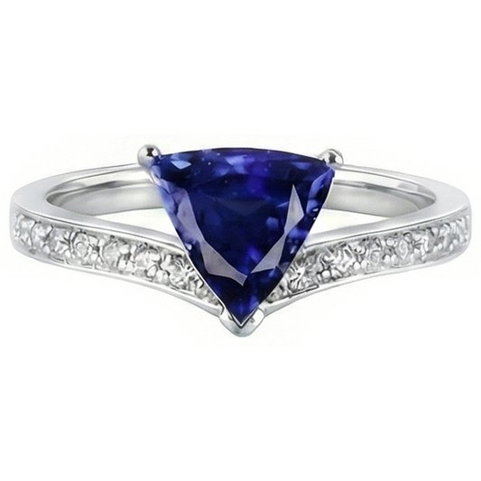 Rehausseur de bague en saphir avec trillions de diamants ronds en or 2.50 carats 14K