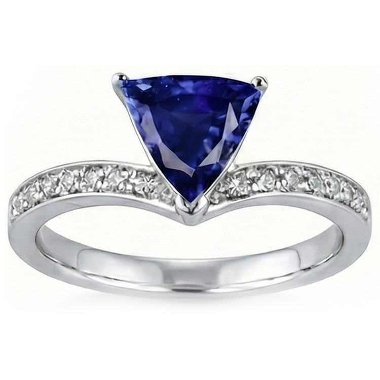 Rehausseur de bague en saphir avec trillions de diamants ronds en or 2.50 carats 14K