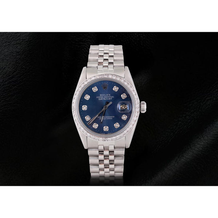 Rolex Datejust Ss Jubilee Bracelet Montre Pour Homme Cadran Diamant Bleu