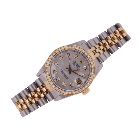 Rolex Datejust Taille moyenne 31 Mm Nacre Blanche Cadran Diamant Lunette Diamant Jubilé Bracelet Montre acier inoxydable & Or