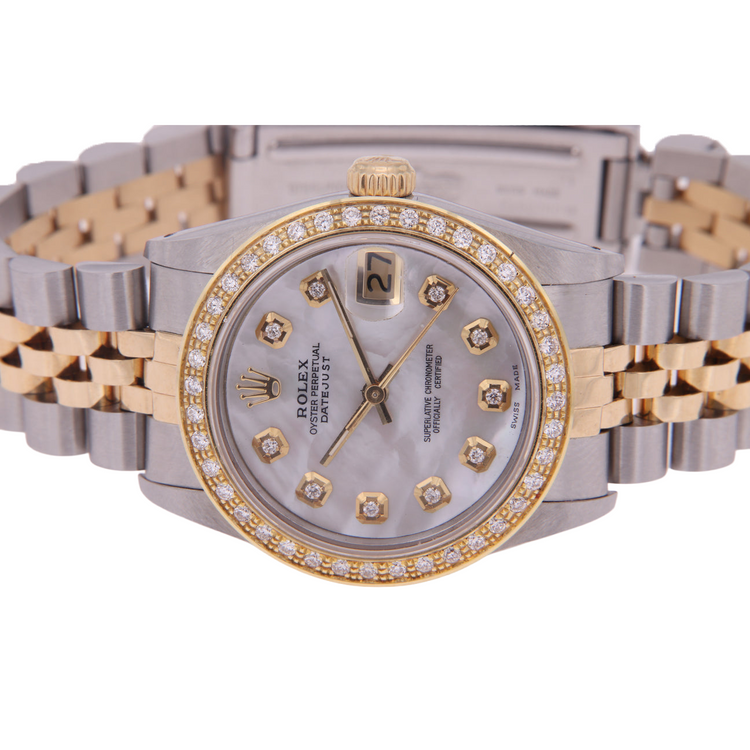 Rolex Datejust Taille moyenne 31 Mm Nacre Blanche Cadran Diamant Lunette Diamant Jubilé Bracelet Montre acier inoxydable & Or