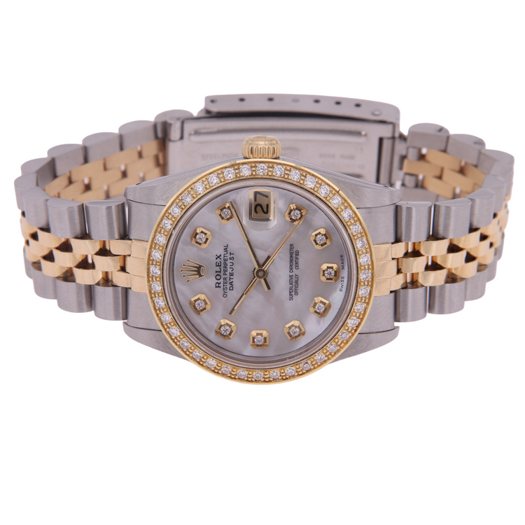 Rolex Datejust Taille moyenne 31 Mm Nacre Blanche Cadran Diamant Lunette Diamant Jubilé Bracelet Montre acier inoxydable & Or