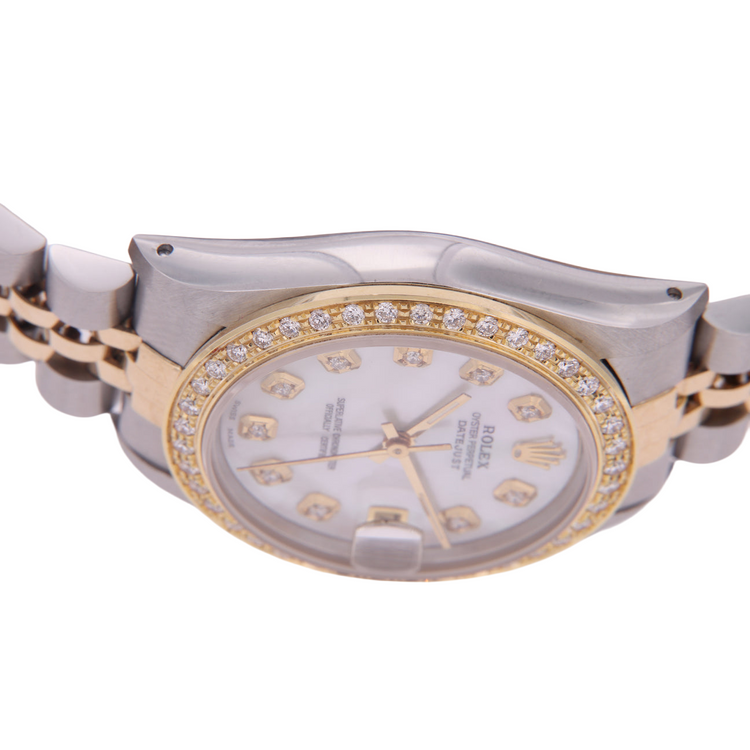 Rolex Datejust Taille moyenne 31 Mm Nacre Blanche Cadran Diamant Lunette Diamant Jubilé Bracelet Montre acier inoxydable & Or