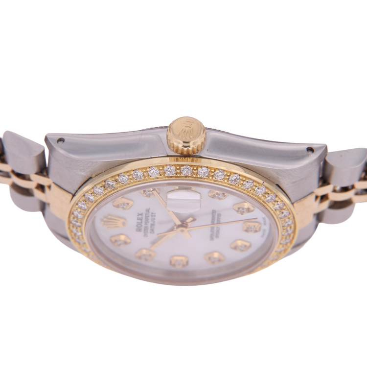 Rolex Datejust Taille moyenne 31 Mm Nacre Blanche Cadran Diamant Lunette Diamant Jubilé Bracelet Montre acier inoxydable & Or