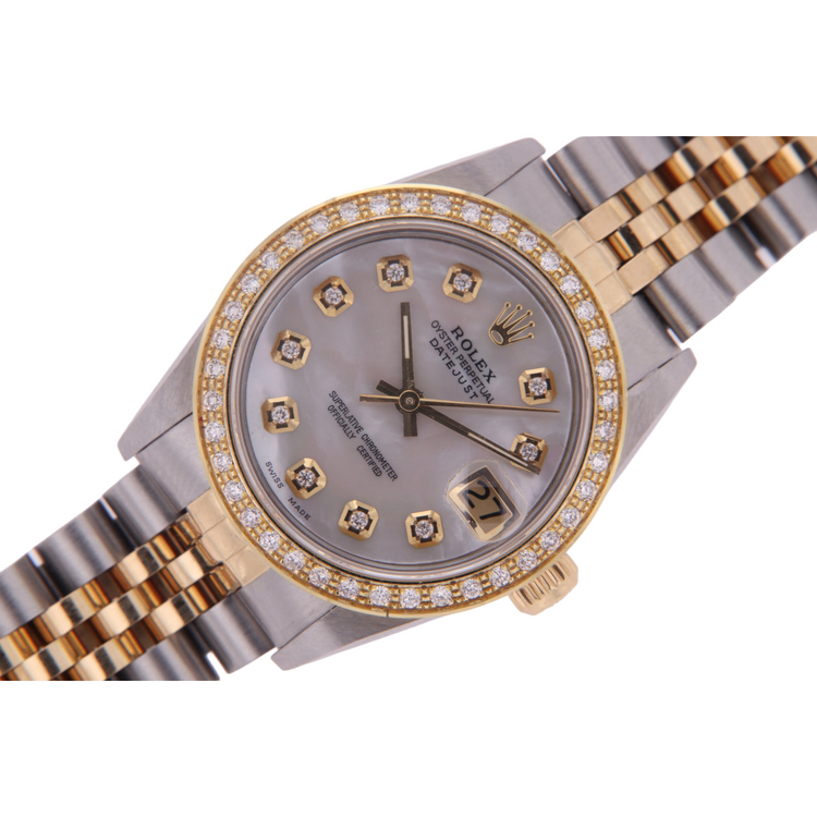 Rolex Datejust Taille moyenne 31 Mm Nacre Blanche Cadran Diamant Lunette Diamant Jubilé Bracelet Montre acier inoxydable & Or