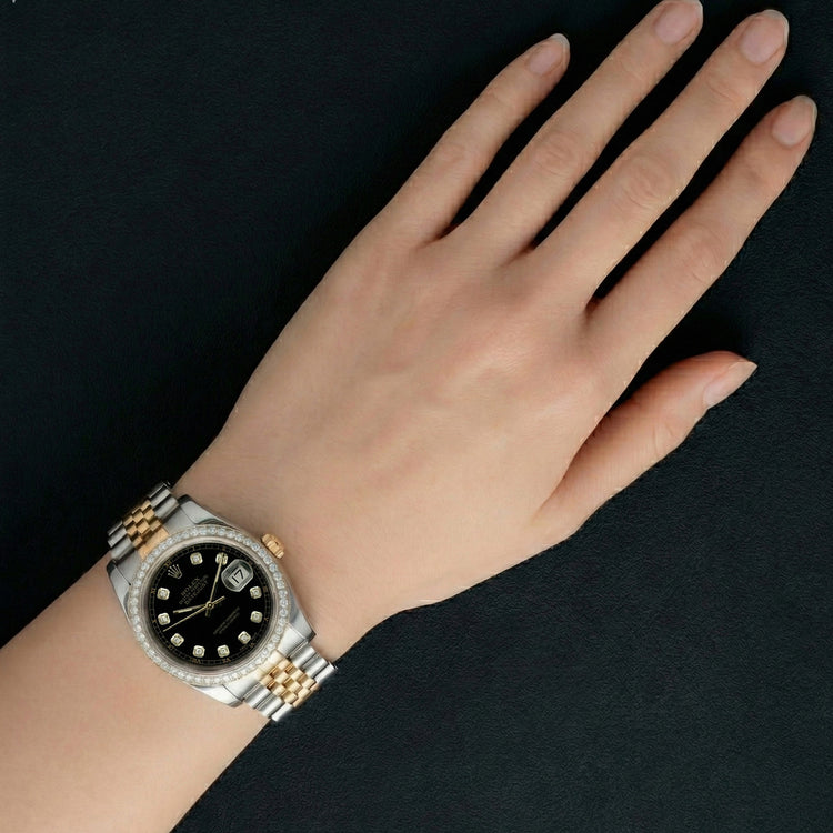 Rolex Datejust réglage rapide sans trous diamant lunette cadran noir acier inoxydable bracelet