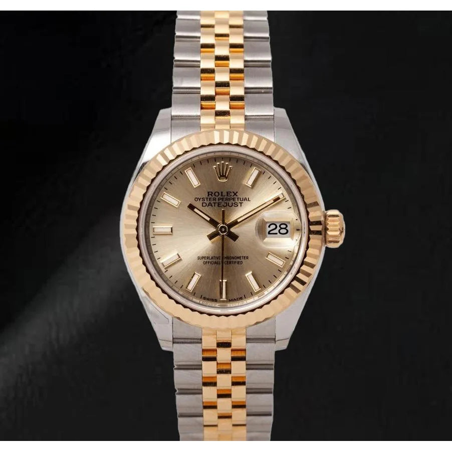 Rolex 279173 dame-Datejust 28 mm cadran lumineux champagne or 18 carats