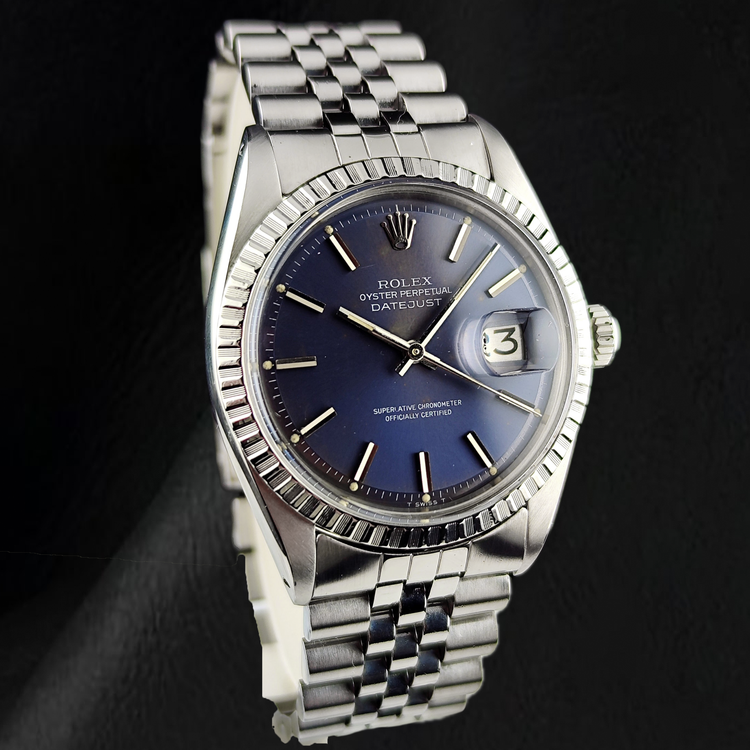 Montre Rolex Datejust 36 mm Année 1986 Cadran à Index Bâtons Pan Coupé en Acier Inoxydable