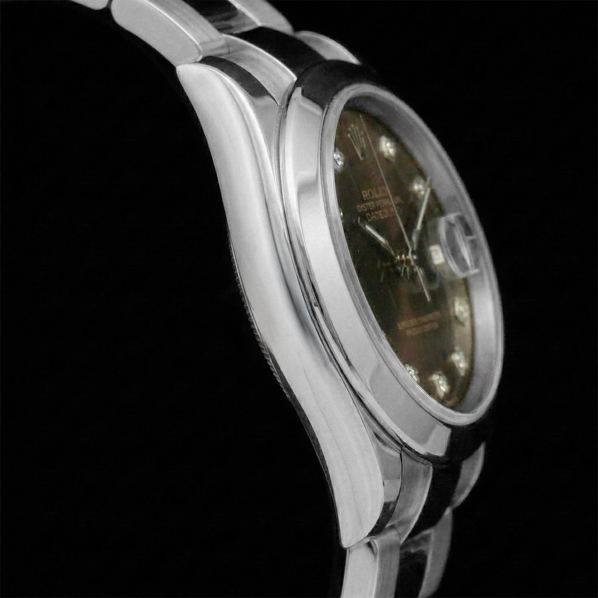 Rolex Stainless Steel avec Diamant Fin – vue de côté